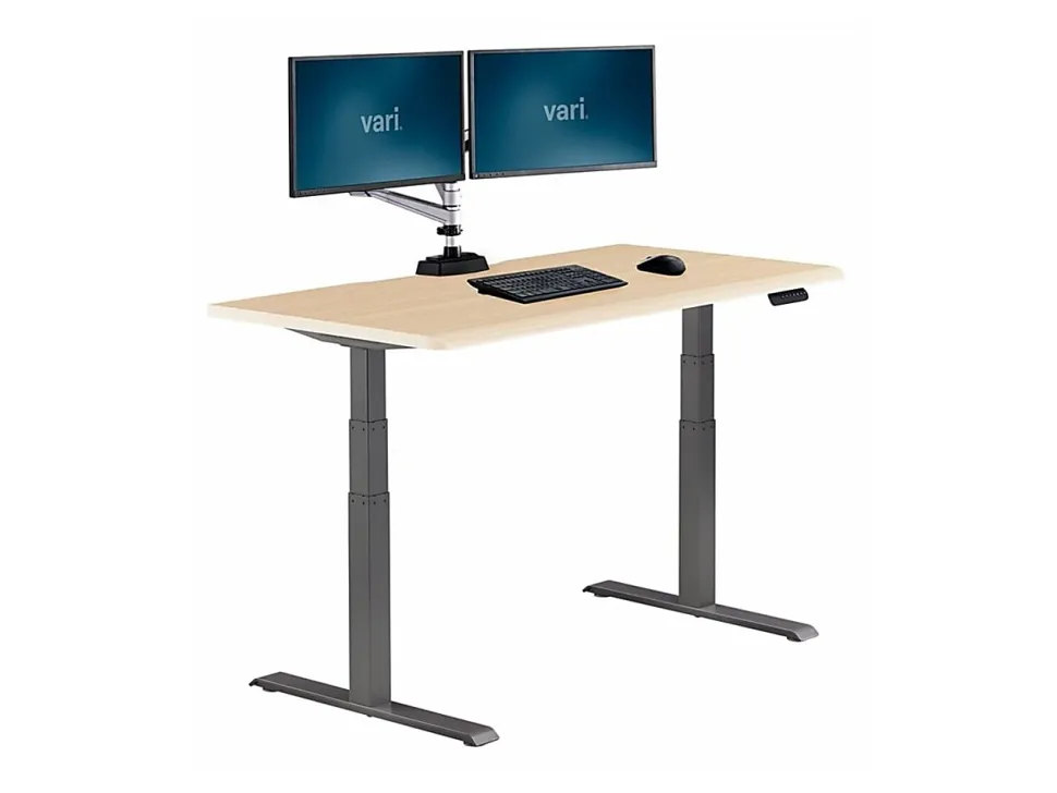VARI Electric Standing Desk With ComfortEdge, 60"W, Light Wood