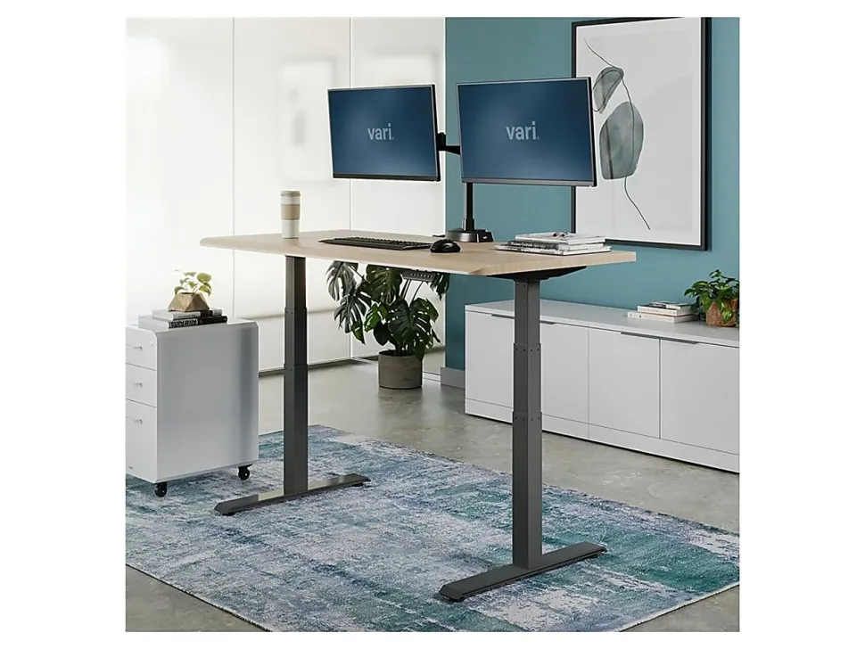 VARI Electric Standing Desk With ComfortEdge, 60"W, Light Wood