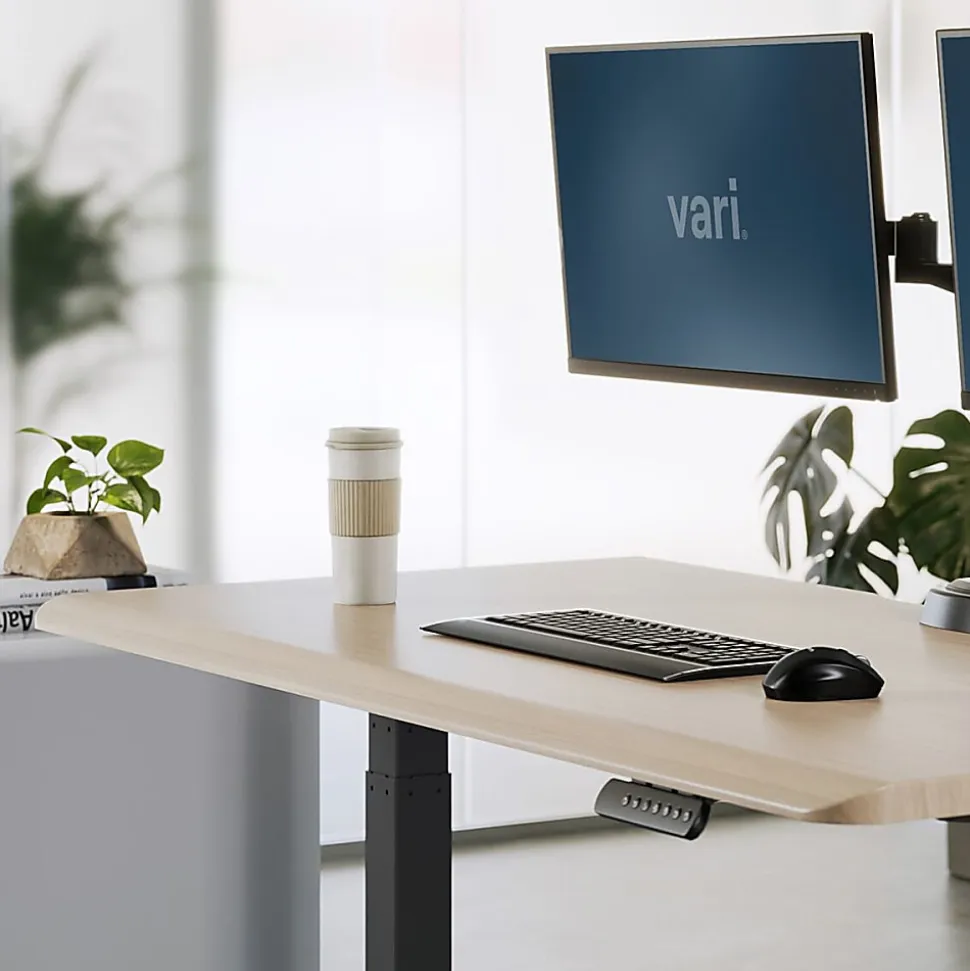 VARI Electric Standing Desk With ComfortEdge, 60"W, Light Wood