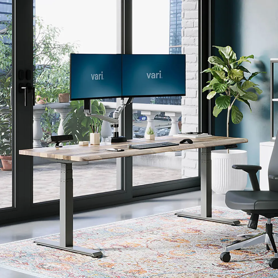 VARI Electric Standing Desk With ComfortEdge, 72"W, Reclaimed Wood