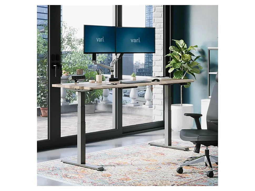 VARI Electric Standing Desk With ComfortEdge, 72"W, Reclaimed Wood
