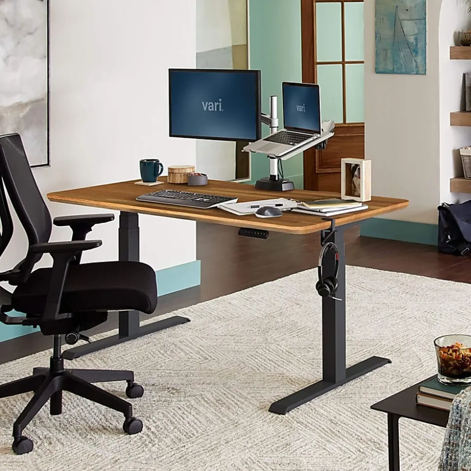 Vari Electric 60"W Standing Desk, Butcher Block