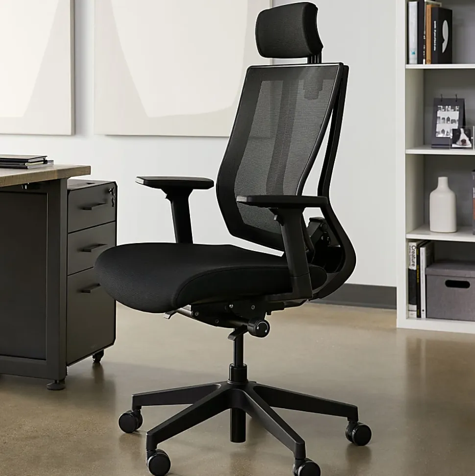 VARI Ergonomic Nylon High-Back Task Chair, With Headrest, Black
