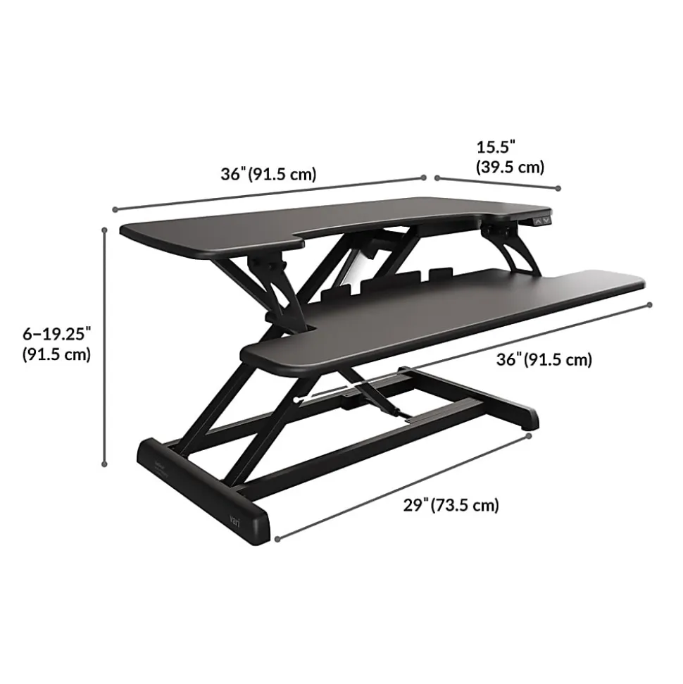 VARI VARIDESK ProPlus 36 Electric Standing Desk Converter, 6" to 19-3/4"H x 36" x 24-3/4", Black