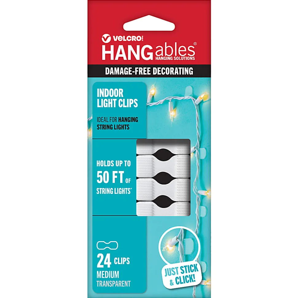 VELCRO® Brand Decorating Indoor Light Clips, Medium, Clear, Total Qty 24