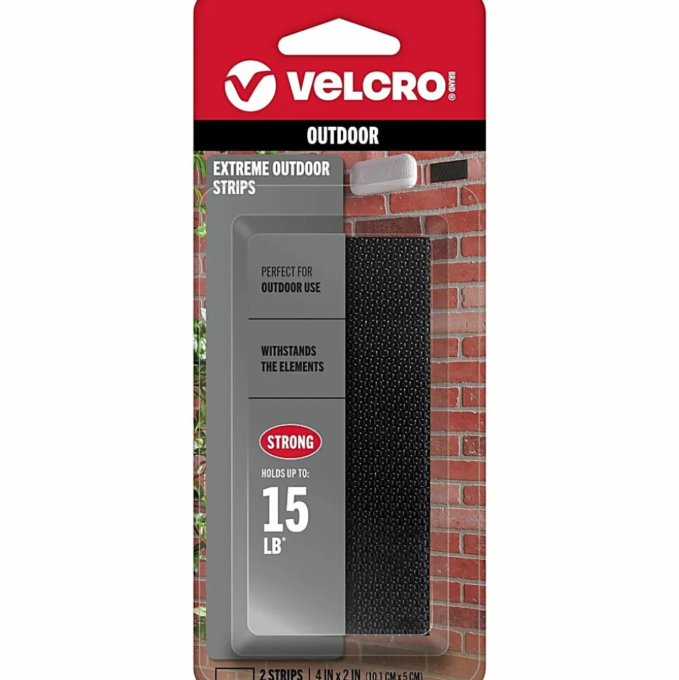 VELCRO® Brand Extreme Outdoor Sticky Back Strips, 4" x 2", Black, Total Qty 2