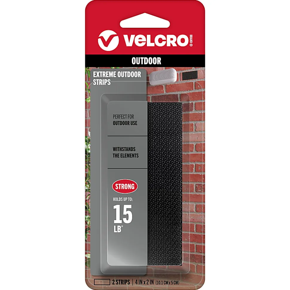 VELCRO® Brand Extreme Outdoor Sticky Back Strips, 4" x 2", Black, Total Qty 2