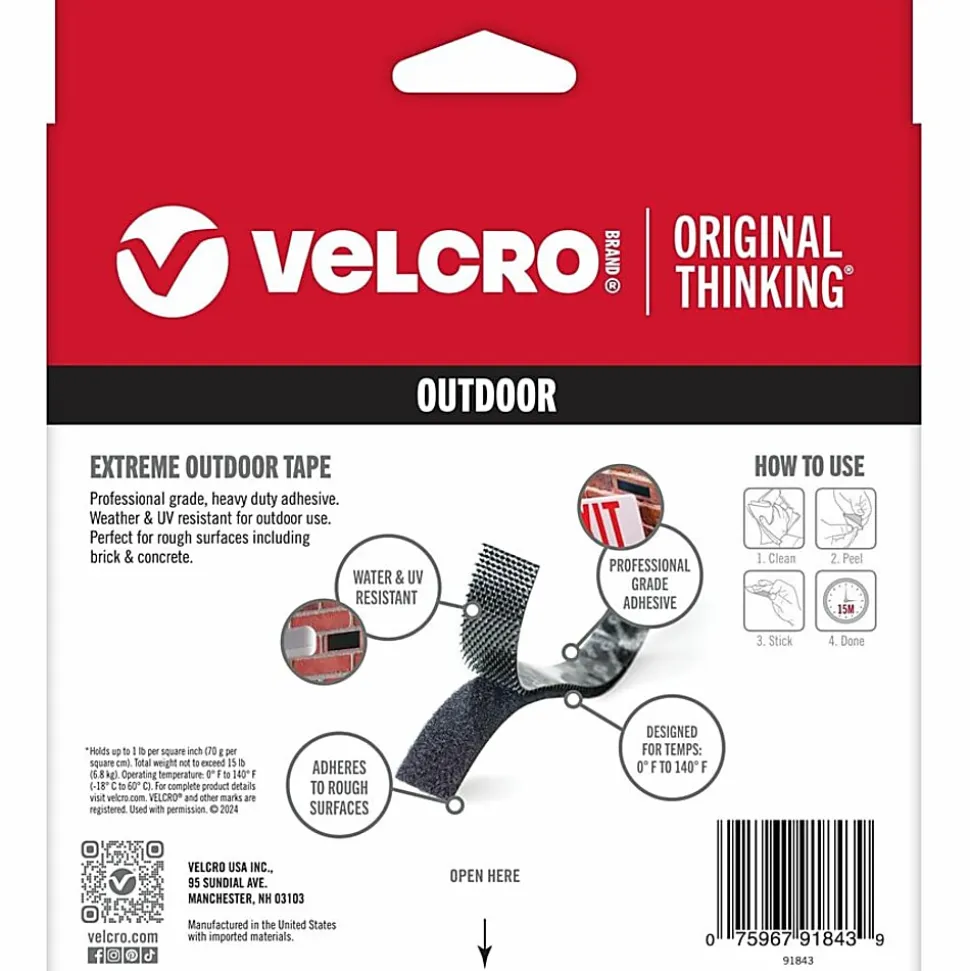 VELCRO® Brand Industrial Strength Velcro Self Stick Tape, 10"W x 1', Black