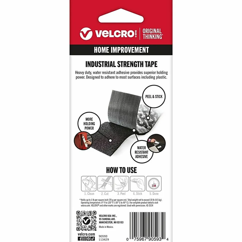 VELCRO® Brand Industrial Strength Self Stick Tape, 2" x 4', Black, Total Qty 1