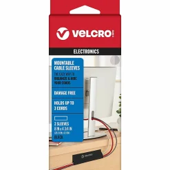 VELCRO® Brand Mountable Cable Sleeves, 8” x 4-3/4”, Black, Pack Of 2 Sleeves, VEL-30795-USA