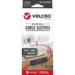 VELCRO® Brand Mountable Cable Sleeves, 8” x 4-3/4”, Black, Pack Of 2 Sleeves, VEL-30795-USA