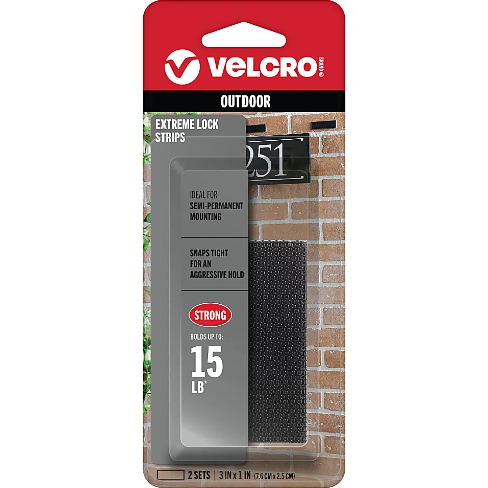 VELCRO® Brand Sticky Back ALFA-LOK® Outdoor Extreme Lock Fasteners, 3" x 1", Black, Total Qty 8