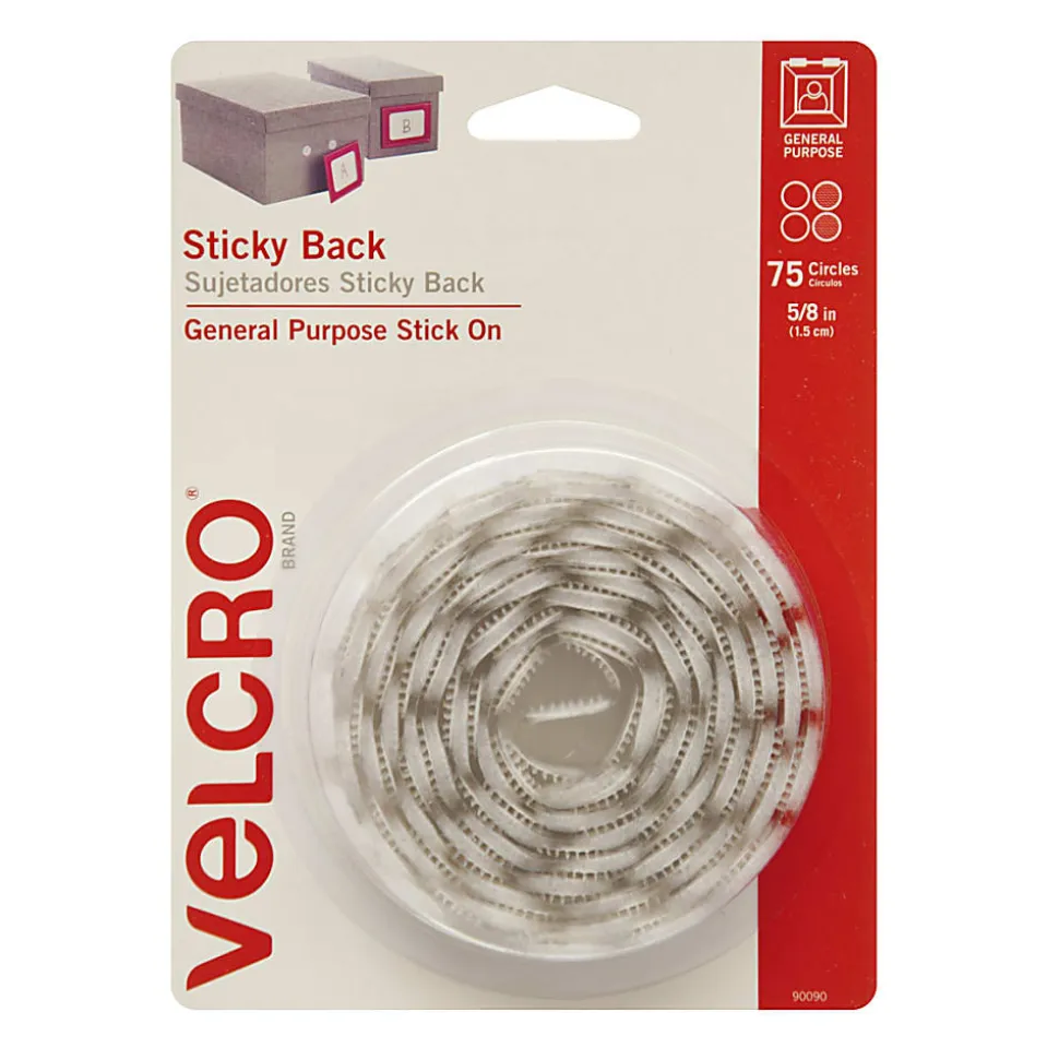VELCRO® Brand STICKY BACK® Fasteners, Coins, 5/8", White, Pack Of 75