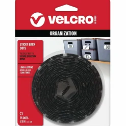 VELCRO® Brand Sticky-Back Fasteners, Removable Adhesive, 0.63" dia, Black, 75/Pack
