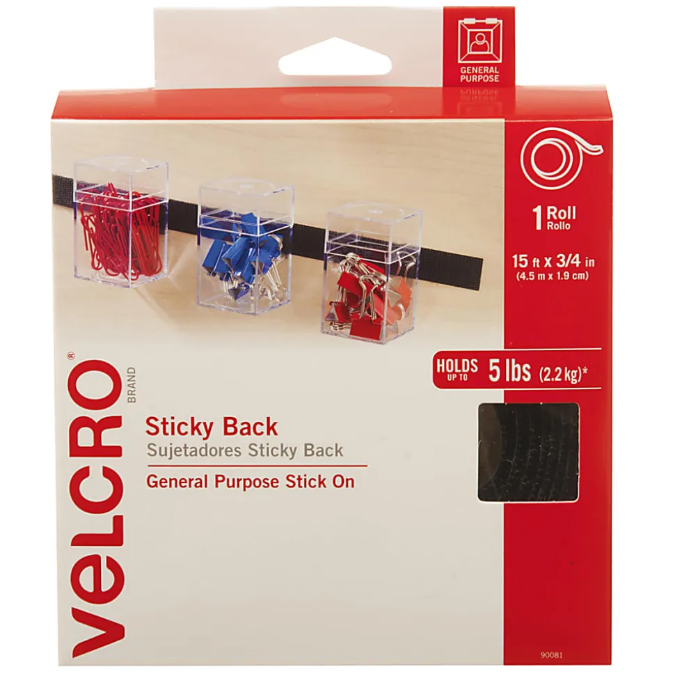 VELCRO® Brand STICKY BACK® Fasteners, 3/4" x 15', Black