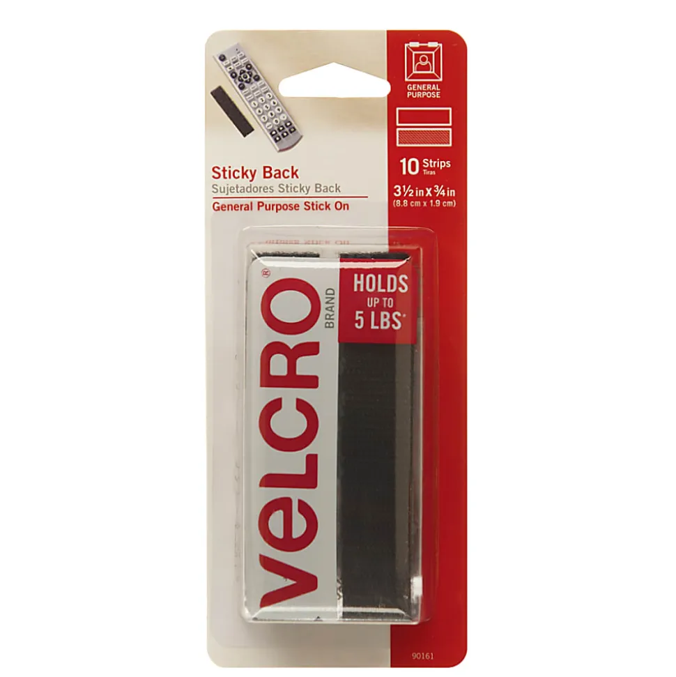 VELCRO Brand Sticky Back Strips, 3/4"x3 1/2" Black 10/pk