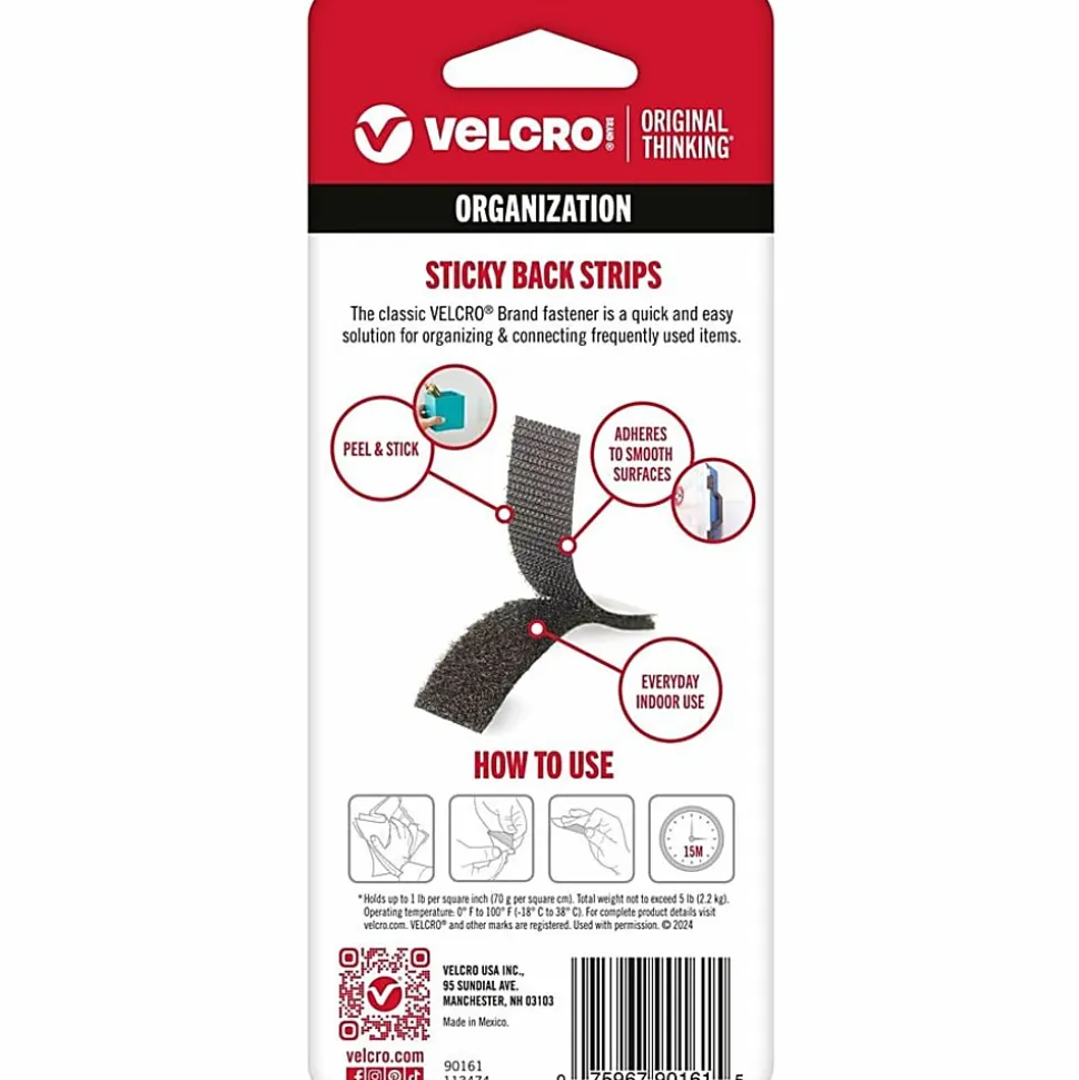 VELCRO Brand Sticky Back Strips, 3/4"x3 1/2" Black 10/pk