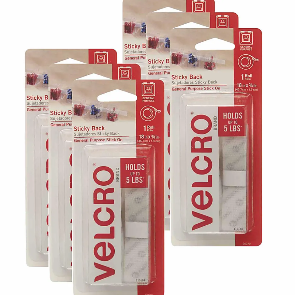 VELCRO® Brand Sticky Back™ Tape, 3/4" x 18", White, Pack Of 6