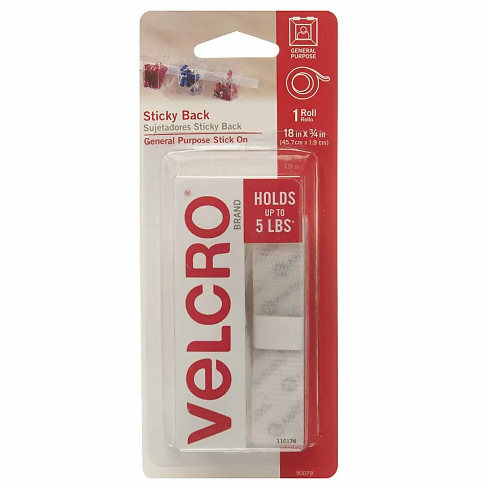 VELCRO® Brand Sticky Back™ Tape, 3/4" x 18", White, Pack Of 6