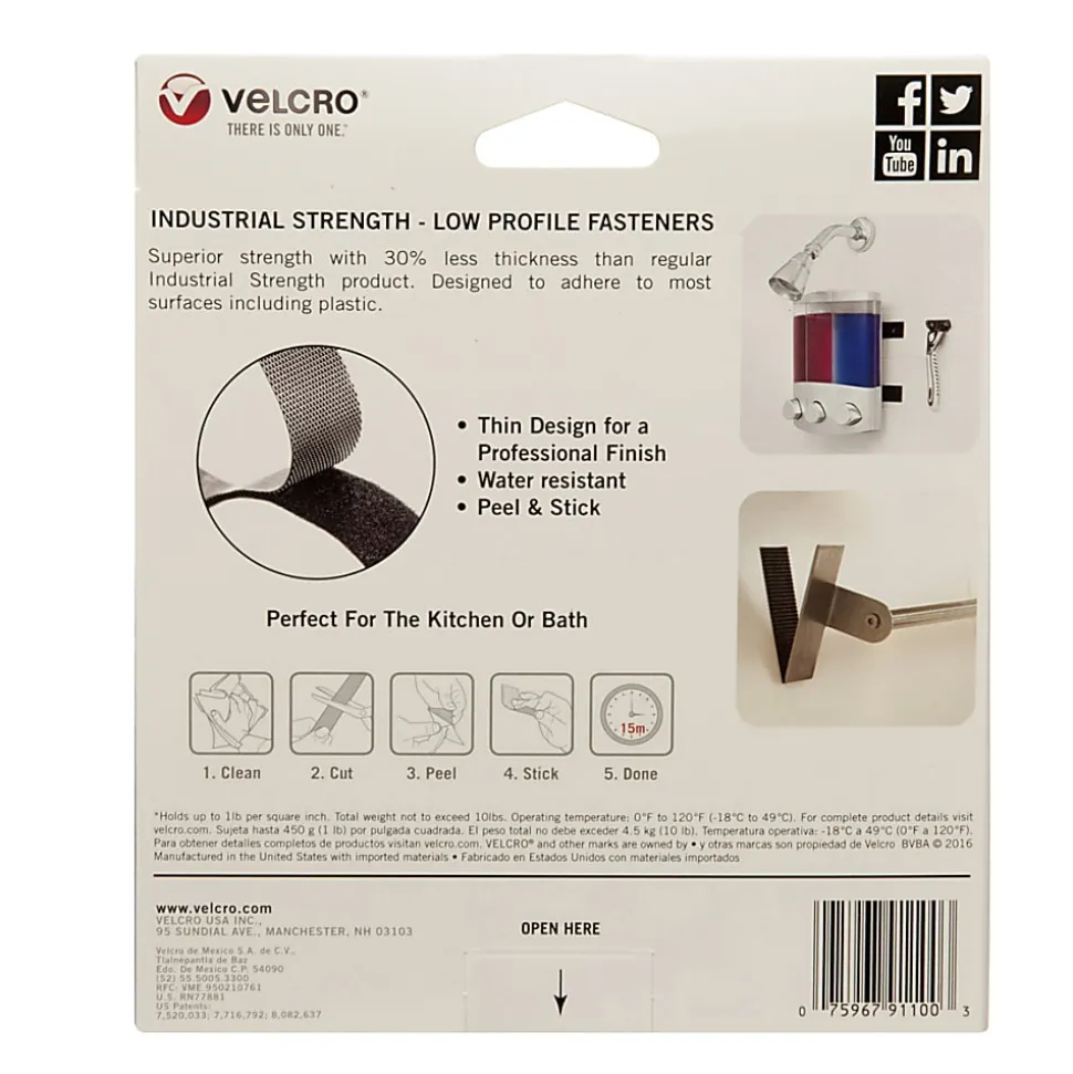 VELCRO® Brand ULTRA-MATE® Self Stick Tape, 1" x 120", Black
