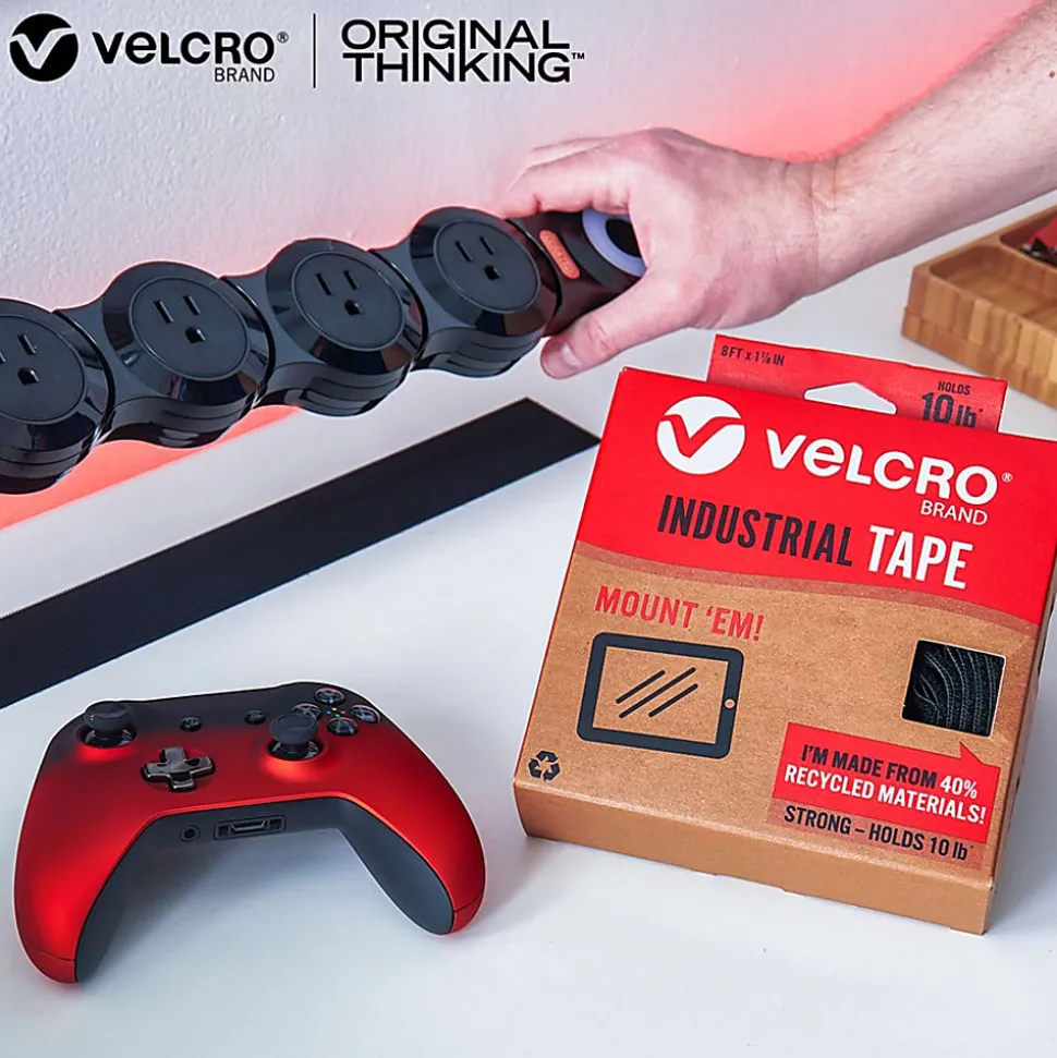 VELCRO® Eco Collection Adhesive Backed Tape - 8 ft Length x 1.88" Width - Black - 1 Each