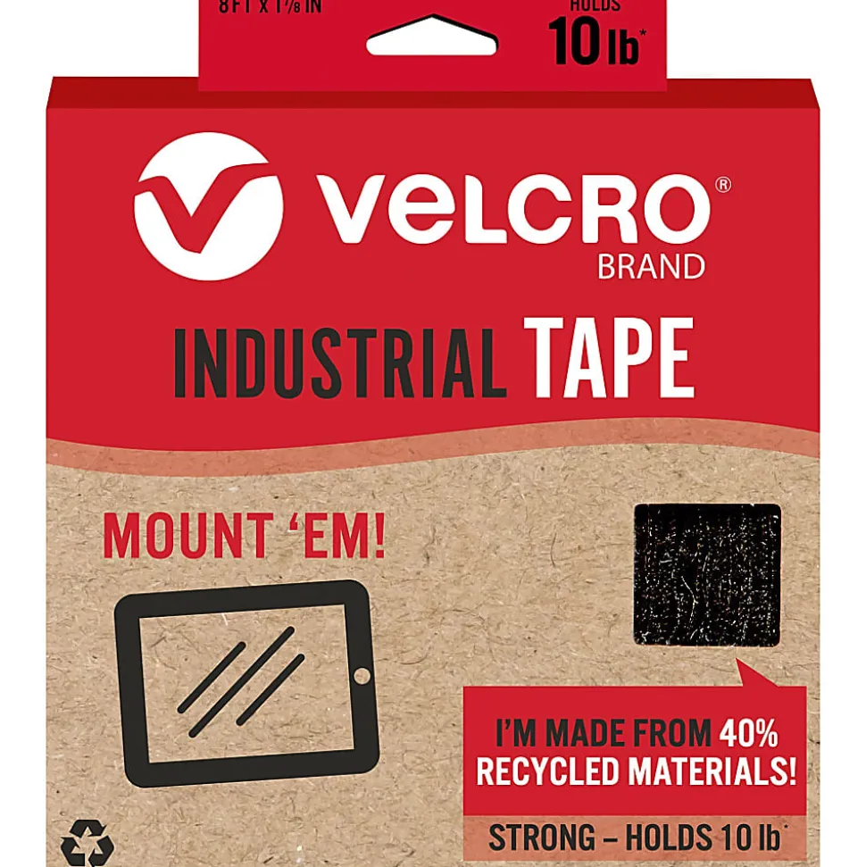VELCRO® Eco Collection Adhesive Backed Tape - 8 ft Length x 1.88" Width - Black - 1 Each