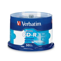 Verbatim® CD-R Printable Disc Spindle, White, Pack Of 50
