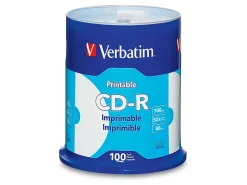 Verbatim® CD-R Printable Disc Spindle, Blue/White, Pack Of 100