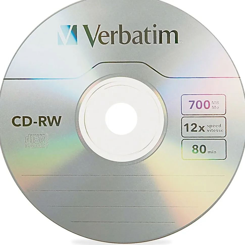 Verbatim CD-RW 700MB 4X-12X High Speed Discs With Branded Surface, Spindle Of 25