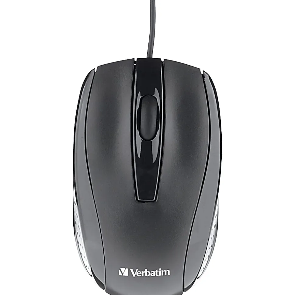 Verbatim Corded Optical Mouse - Black - Optical - Cable - Black - Scroll Wheel - 1 Each