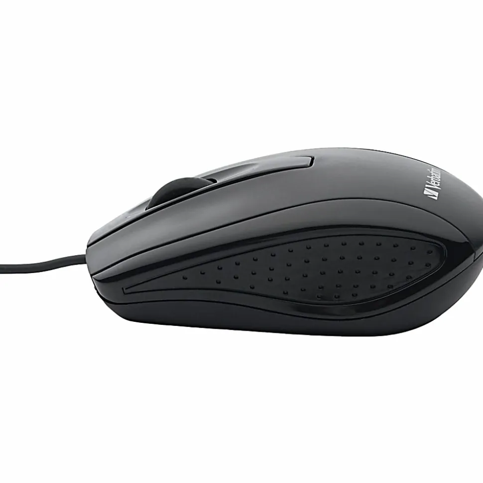 Verbatim Corded Optical Mouse - Black - Optical - Cable - Black - Scroll Wheel - 1 Each