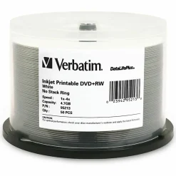 Verbatim® DataLifePlus® DVD+RW Printable Disc Spindle, White, Pack Of 50