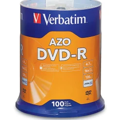 Verbatim® DVD-R Recordable Media Spindle, 4.7GB/120 Minutes, Pack Of 100
