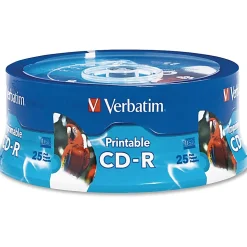 Verbatim® Inkjet-Printable CD-R Disc Spindle, White, Pack Of 25