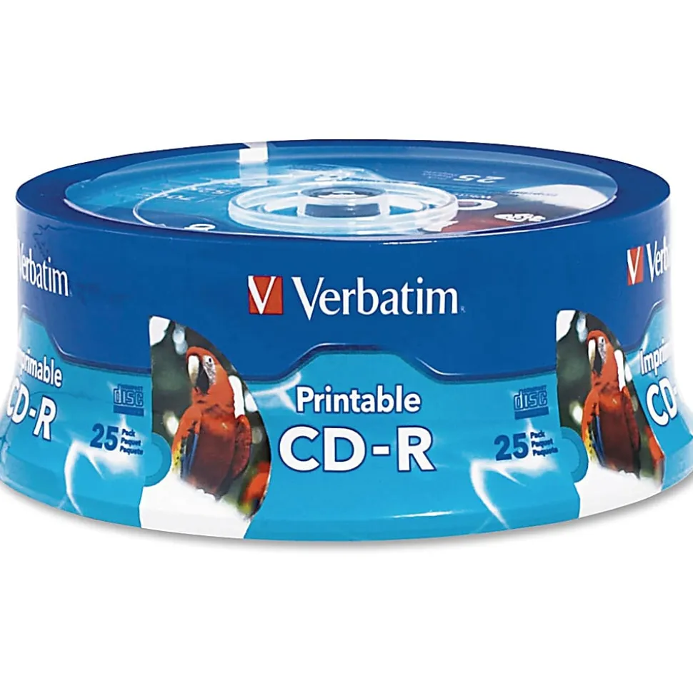 Verbatim® Inkjet-Printable CD-R Disc Spindle, White, Pack Of 25