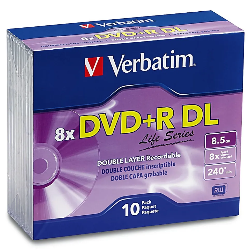 Verbatim® Life Series DVD+R DL Disc Slim Case, Pack Of 10