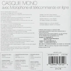 Verbatim Mono Headset with Microphone and In-Line Remote - Mono - Mini-phone (3.5mm) - Wired - 32 Ohm - 70722
