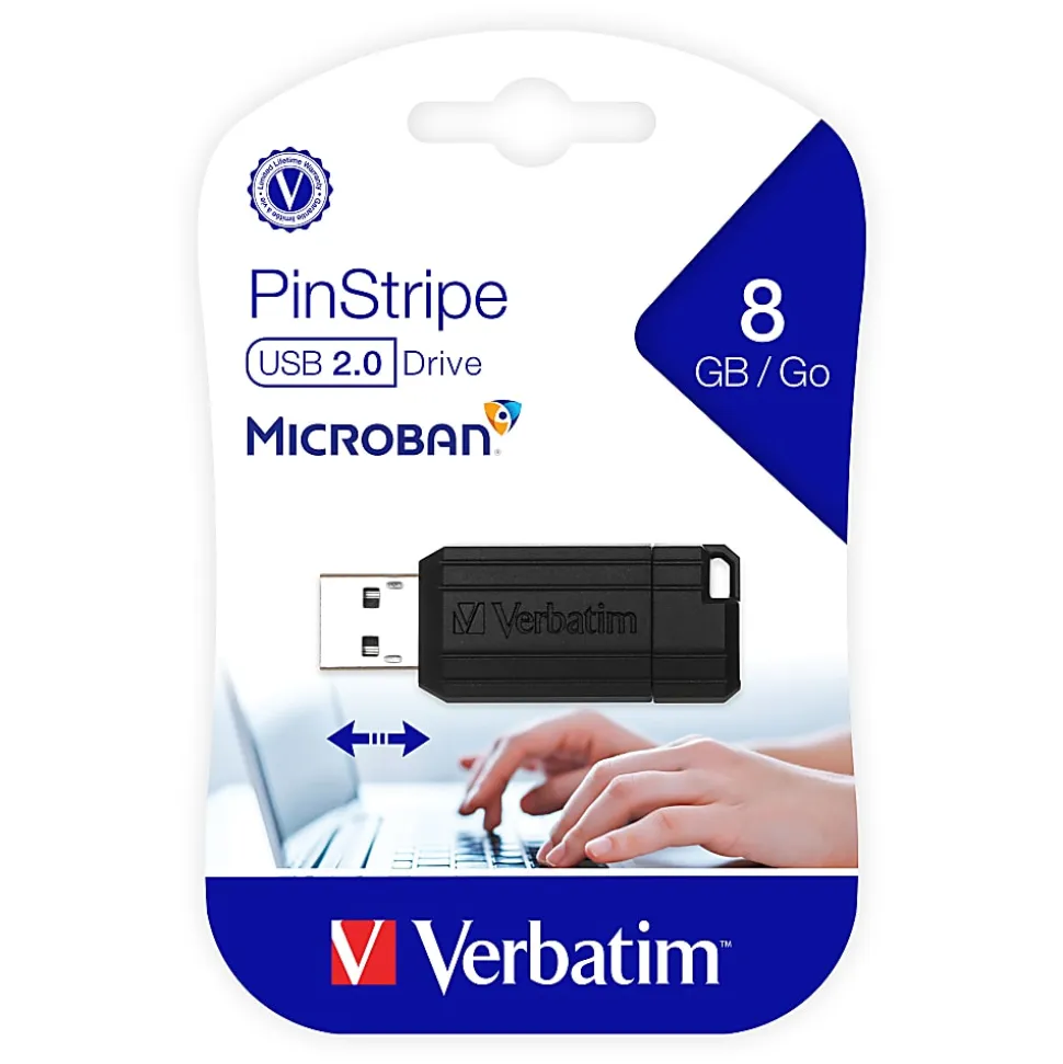 Verbatim® PinStripe USB Flash Drive, 8GB, Black
