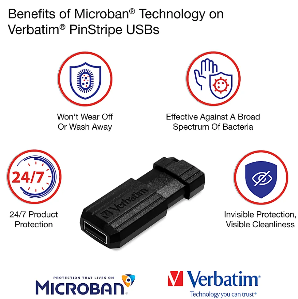 Verbatim® PinStripe USB Flash Drive, 16GB, Black