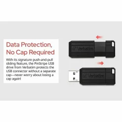 Verbatim® PinStripe USB Flash Drive, 16GB, Black