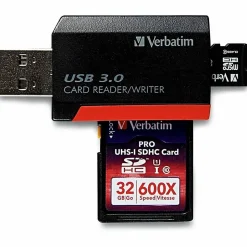 Verbatim Pocket Card Reader, USB 3.0 - Black - SD, microSD, SDXC, miniSD, miniSDHC, microSDHC, microSDXC, SDHC - USB 3.0 - External1