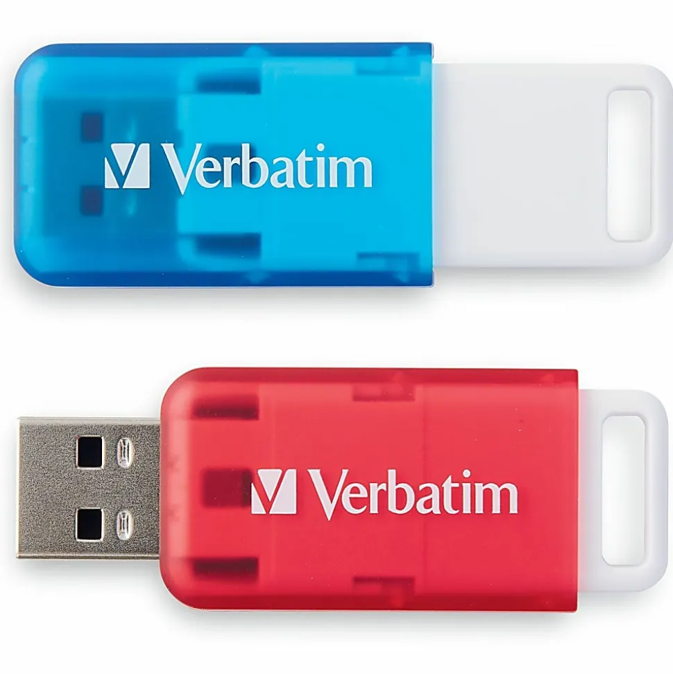 Verbatim® SeaGlass USB 2.0 Flash Drives, 64GB, Assorted Colors, Pack Of 2