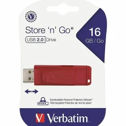Verbatim Store 'n' Go USB Flash Drives - 16 GB - USB 2.0 - Red - Lifetime Warranty - 4 / Carton
