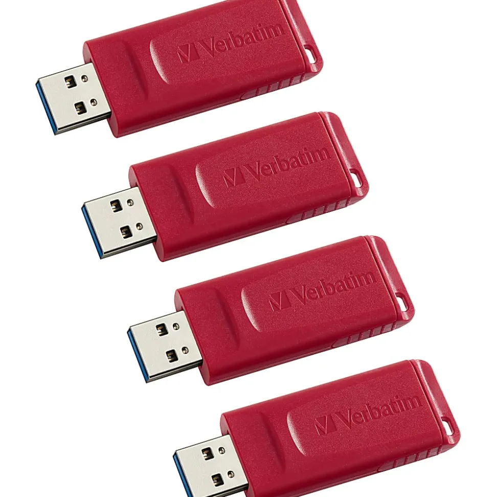 Verbatim Store 'n' Go USB Flash Drives - 16 GB - USB 2.0 - Red - Lifetime Warranty - 4 / Carton