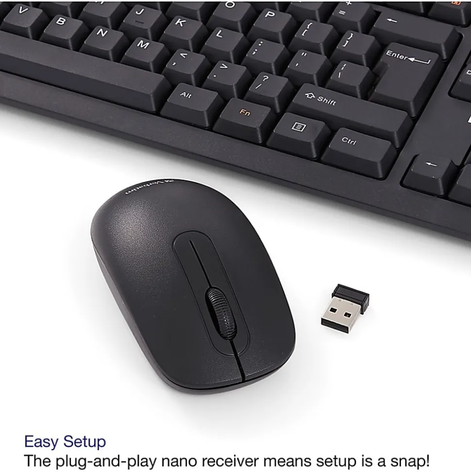 Verbatim Wireless Keyboard and Mouse - USB Type A Wireless Bluetooth 2.40 GHz Keyboard - USB Type A Wireless Mouse - 70724