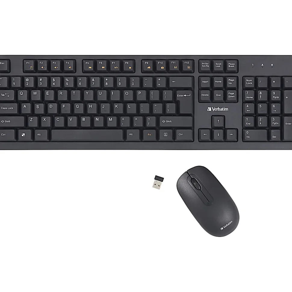 Verbatim Wireless Keyboard and Mouse - USB Type A Wireless Bluetooth 2.40 GHz Keyboard - USB Type A Wireless Mouse - 70724