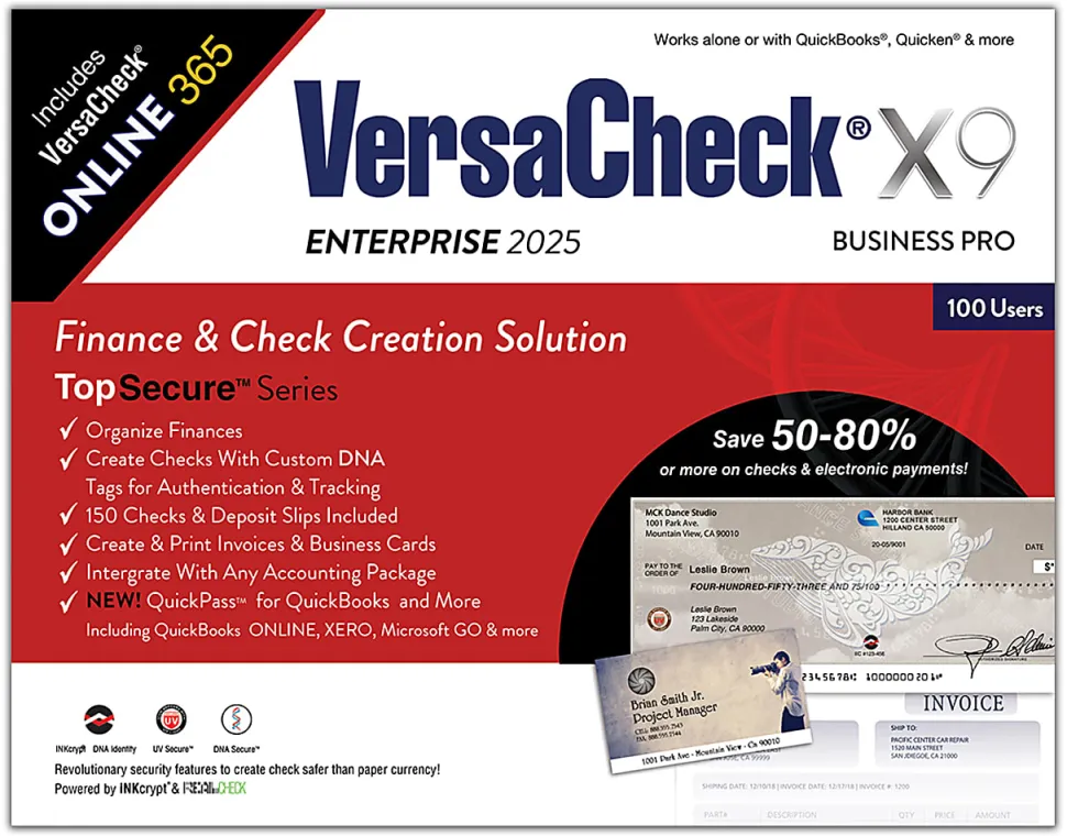 VersaCheck X9 Enterprise 2025 - 100 Users + VersaCheck ONLINE Pro 1 Year Subscription Bundle