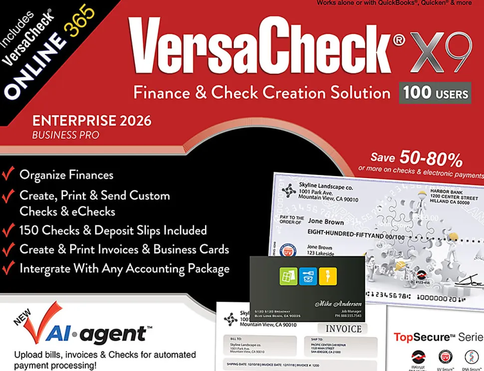 VersaCheck X9 Enterprise 2026 + VersaCheck ONLINE Pro Bundle, 100 Users, 1-Year Subscription, PC, Download