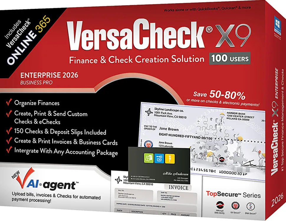 VersaCheck X9 Enterprise 2026 + VersaCheck ONLINE Pro Bundle, 100 Users, 1-Year Subscription, PC, Download