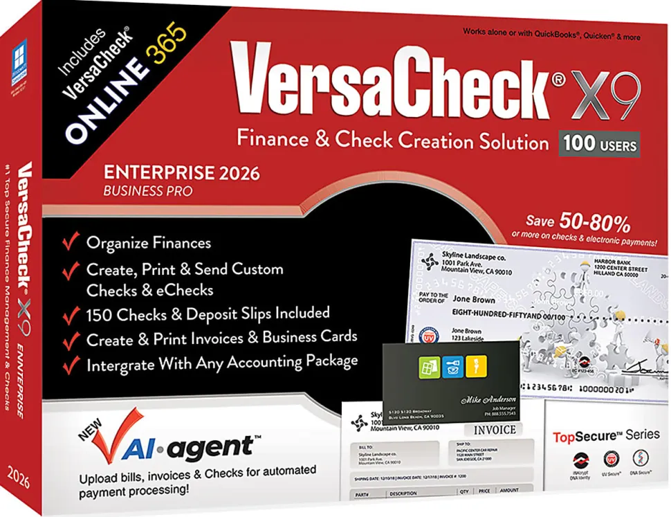 VersaCheck X9 Enterprise 2026 + VersaCheck ONLINE Pro Bundle, 100 Users, 1-Year Subscription, PC, Download